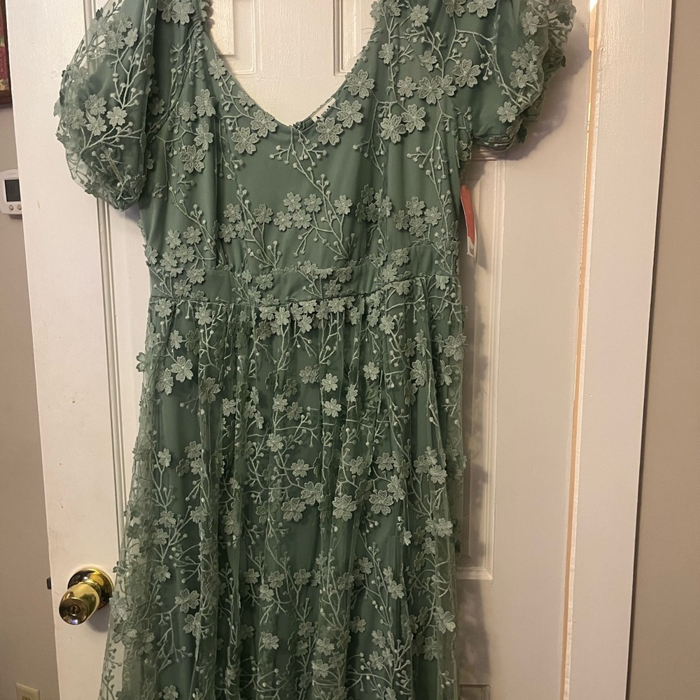 ARULA Sage Floral Embroidered Maxi Dress